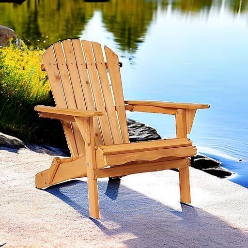 Best Choice Products Folding Adirondack Chair Outdoor, Wooden Accent Lounge Furniture w/ 350lb Capacity