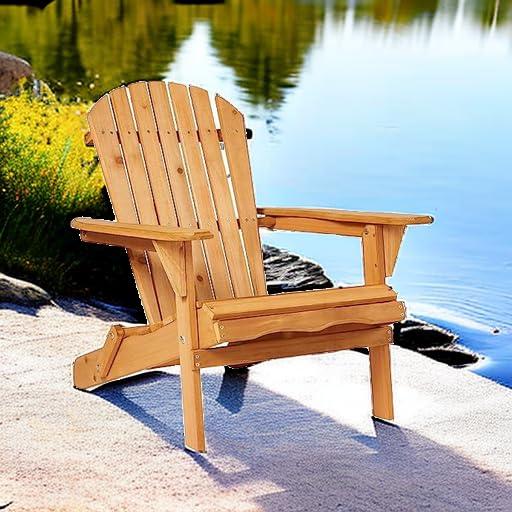 Best Choice Products Folding Adirondack Chair Outdoor, Wooden Accent Lounge Furniture w/ 350lb Capacity - Natural