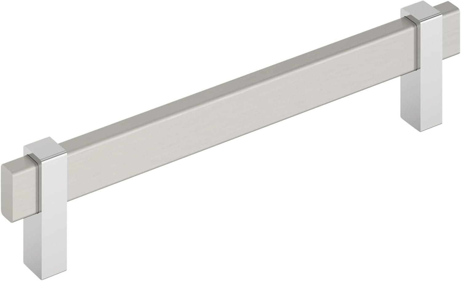 Amerock Mulino 6-5/16 inch (160mm) Center-to-Center Satin Nickel/Polished Chrome Cabinet Pull
