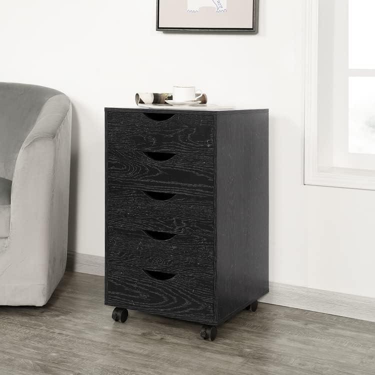 Naomi Home 5 Drawer Dresser for Bedroom Stylish Tall Dressers with Wheels Storage Shelves Small Dresser for Closet Makeup with 180 lbs Capacity - Distressed Black
