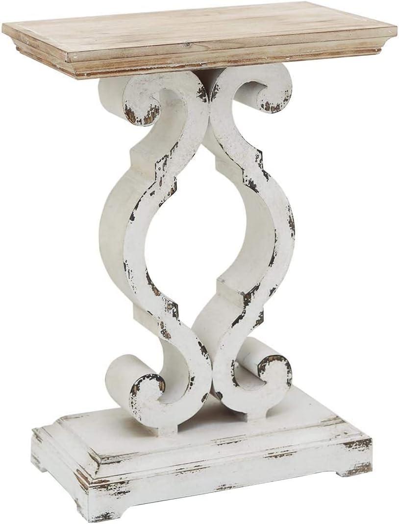 Rustic French Country Natural Wood End Table with Distressed White Base