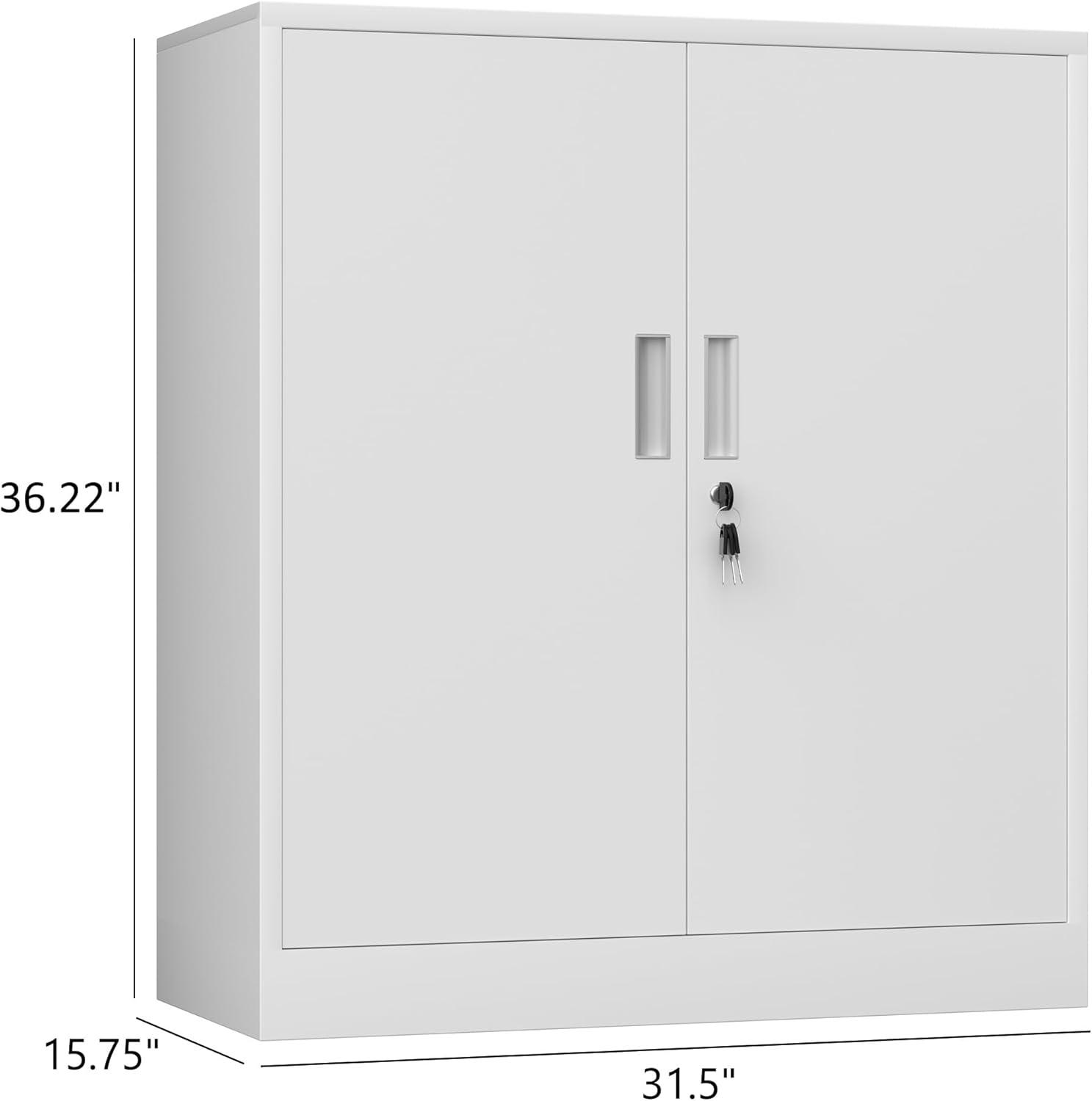 Nestora Steel Storage Cabinet Office Cabinet with Shelves and 2 Doors,White Metal Storage Cabinet, Locking Small Metal Cabinet,Steel Counter Cabinet with Lock for Garage Home Office Pantry