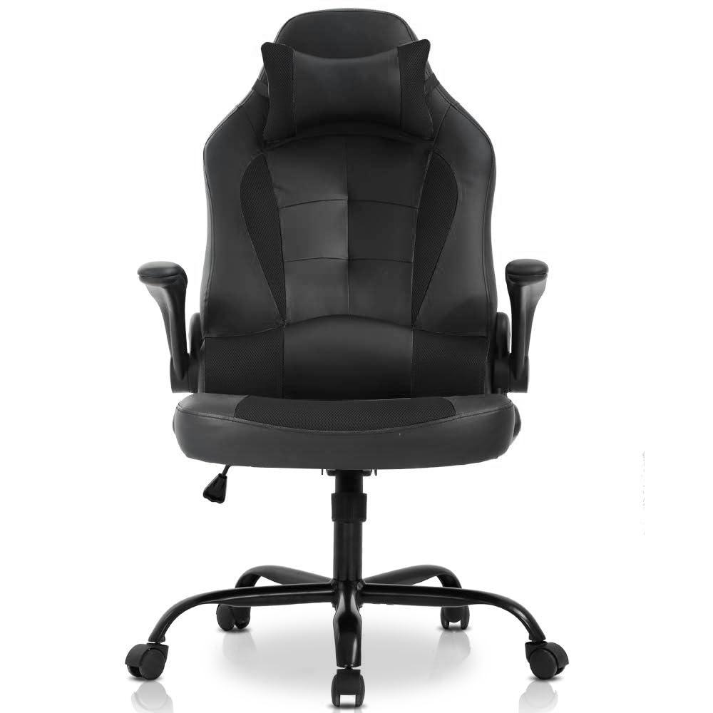 FDW PC Gaming Chair Office Chair Desk Chair with Lumbar Support Flip Up Arms Headrest, Black