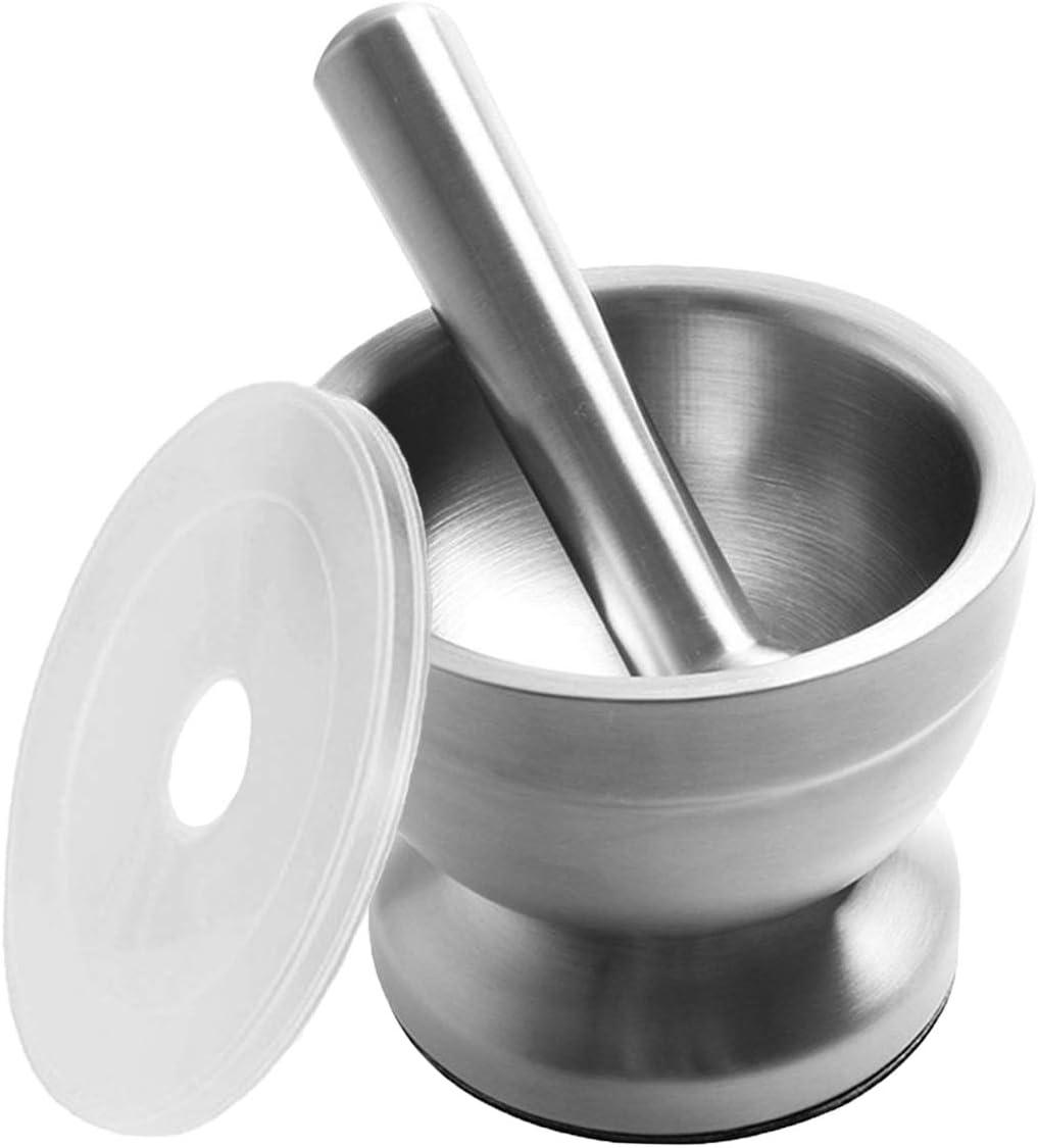 Bekith Brushed Stainless Steel Mortar and Pestle with Non-Skid Base