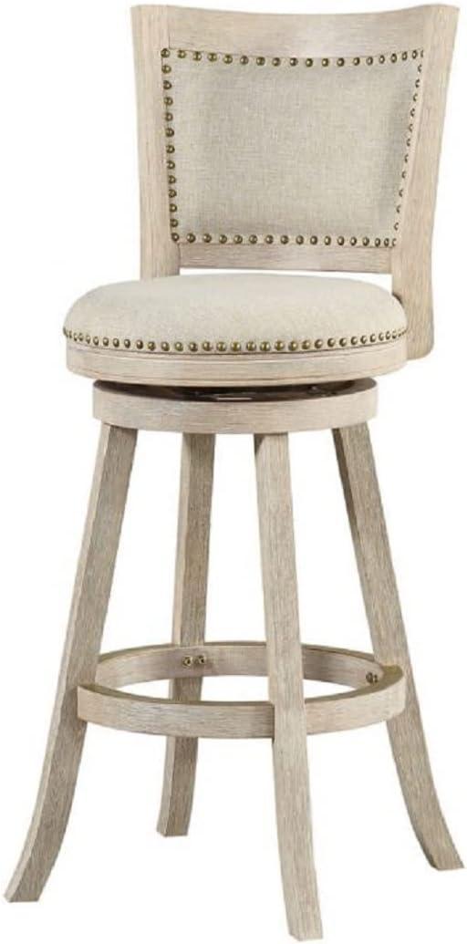 29" Melrose Swivel Barstool Ivory Wire Brush - Boraam: Rubberwood Frame, Linen Upholstery, Brass Nailheads