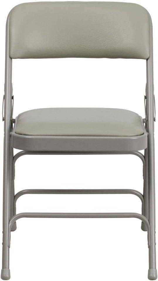 Flash Furniture 4 Pack HERCULES Series Curved Triple Braced & Double Hinged Gray Vinyl Metal Folding Chair