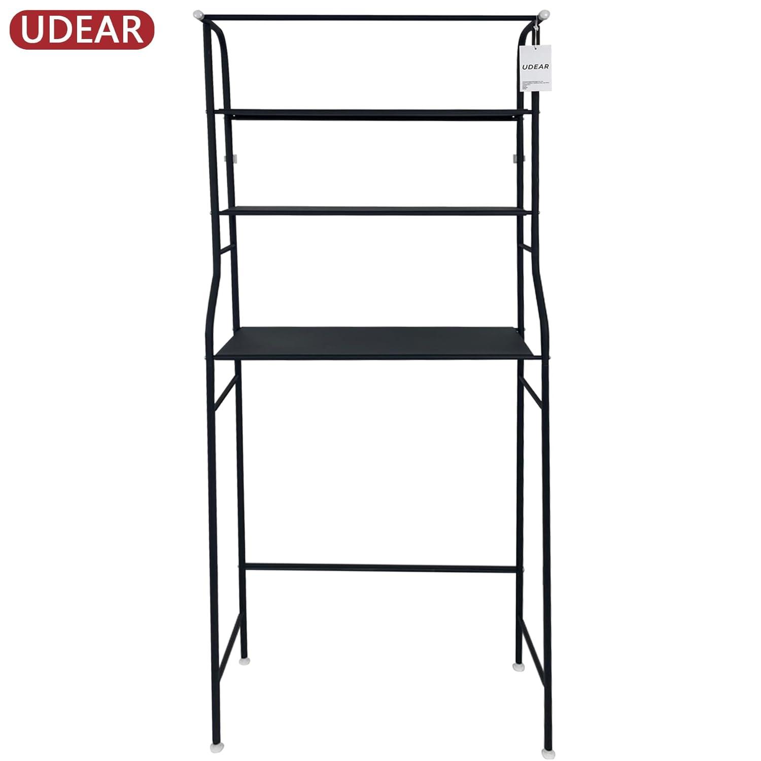 UDEAR 3-Tier Over The Toilet Rack,Bathroom Shelf Space Saver,Corner Stand Storage Organizer Accessories,The Washing Machine,with Hanging Rod,Tower Shelf,White