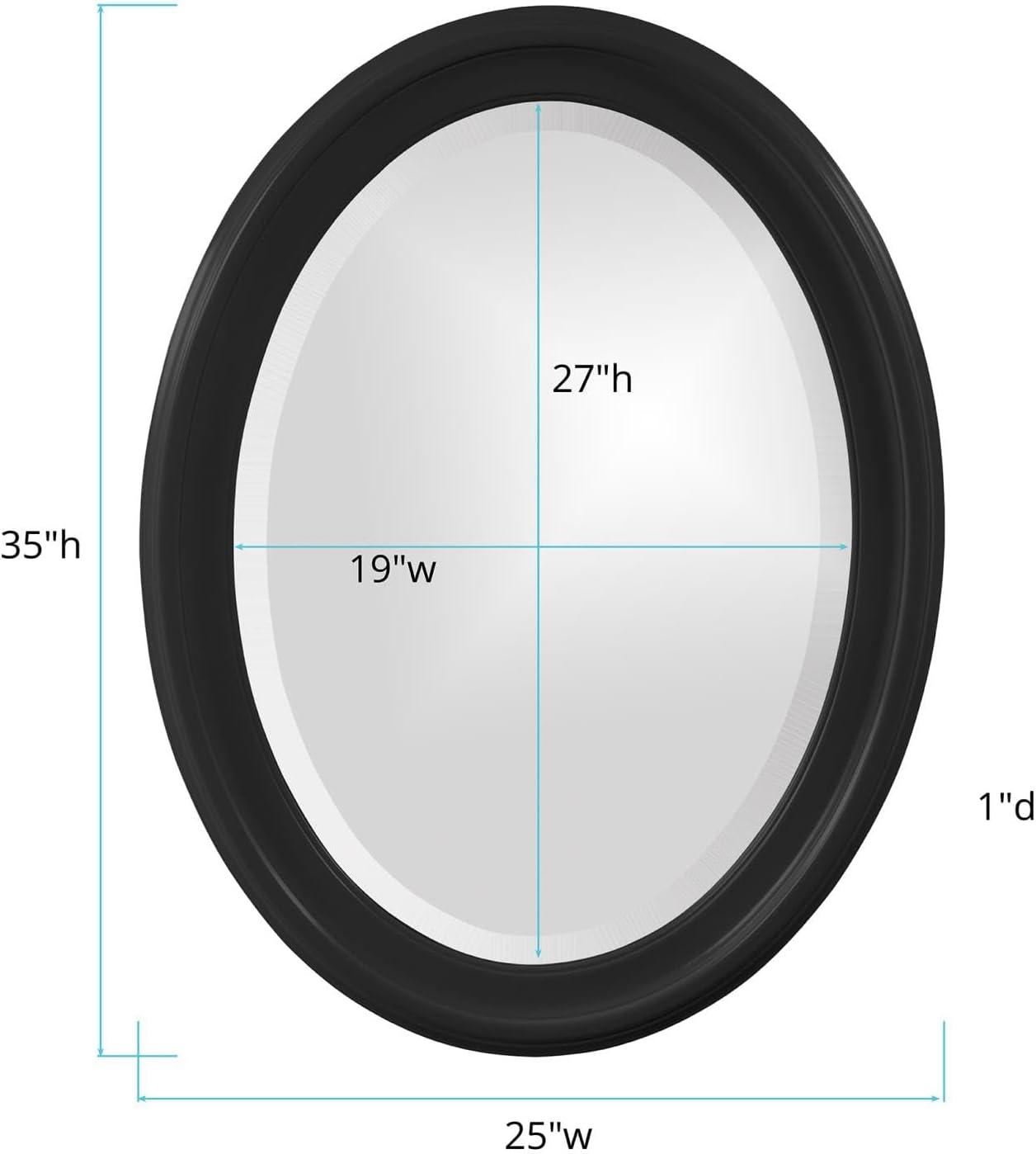 Glossy Black Oval Wood Framed Wall Mirror