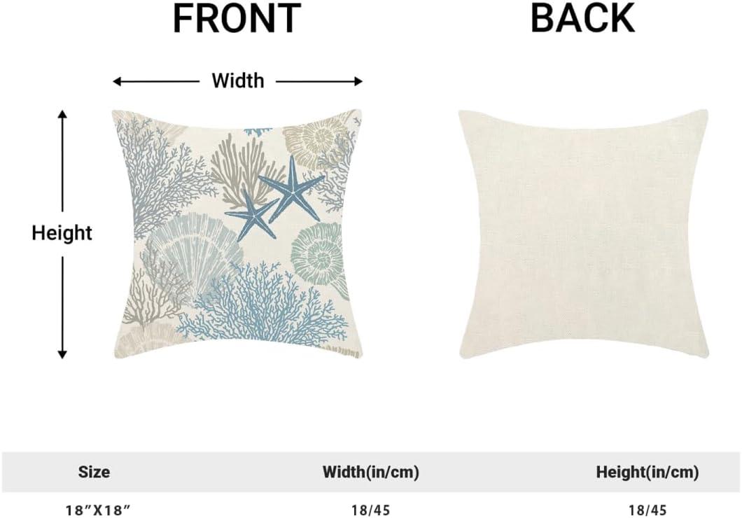 Burnt Orange Summer Outdoor Coastal Pillow Covers 18x18 Inch Set of 2 Fall Coral Seashell Starfish Throw Pillows Ocean Themed Beach Nautical Decorative Cushion Cases for Couch Decorations