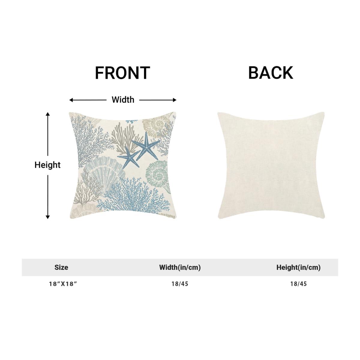 Burnt Orange Summer Outdoor Coastal Pillow Covers 18x18 Inch Set of 2 Fall Coral Seashell Starfish Throw Pillows Ocean Themed Beach Nautical Decorative Cushion Cases for Couch Decorations