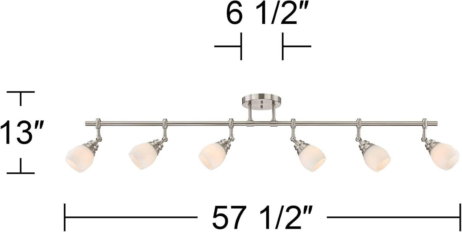 Pro Track Elm Park 6-Head Ceiling Track Light Fixture Kit Spot Light Directional Silver Brushed Nickel Finish Glass Modern Kitchen 57 1/2" Wide