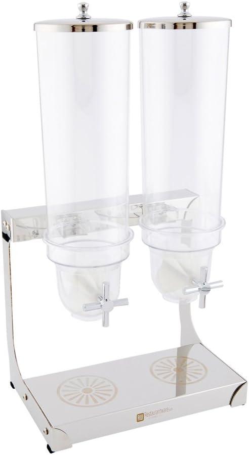 Restaurantware Met Lux 3 Liter Countertop Cereal Dispenser 1 Double Compartment Food Dispenser - Self Serve Refillable Stainless Steel Nuts Dispenser For Food Storage For Kitchen Or Pantry