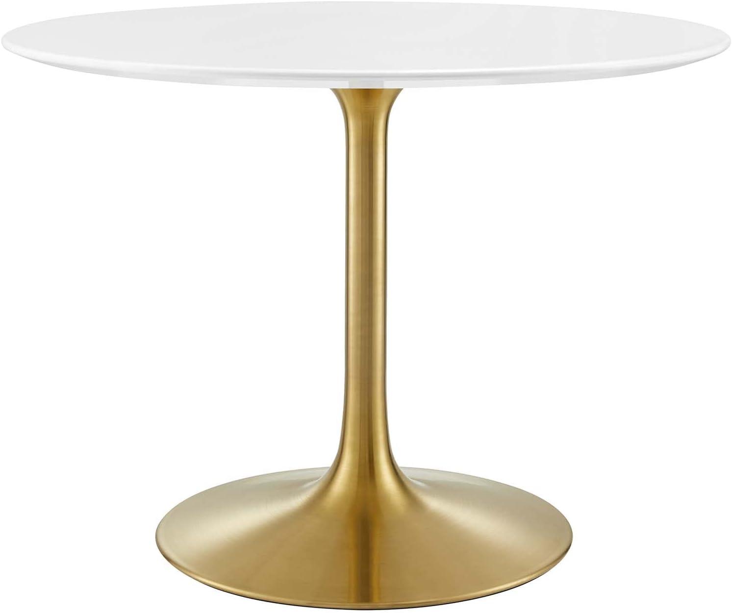 Mid-Century Modern 40" Round White Dining Table with Gold Metal Base