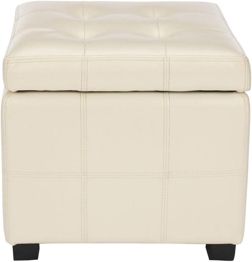 Elegant White Tufted Leather 18'' Storage Ottoman