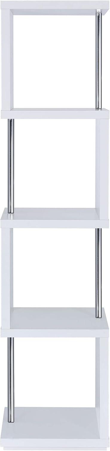 66.5" Baxter 4 Shelf Zig Zag Bookcase with Chrome Details White - Coaster: Modern Laminated Storage Display