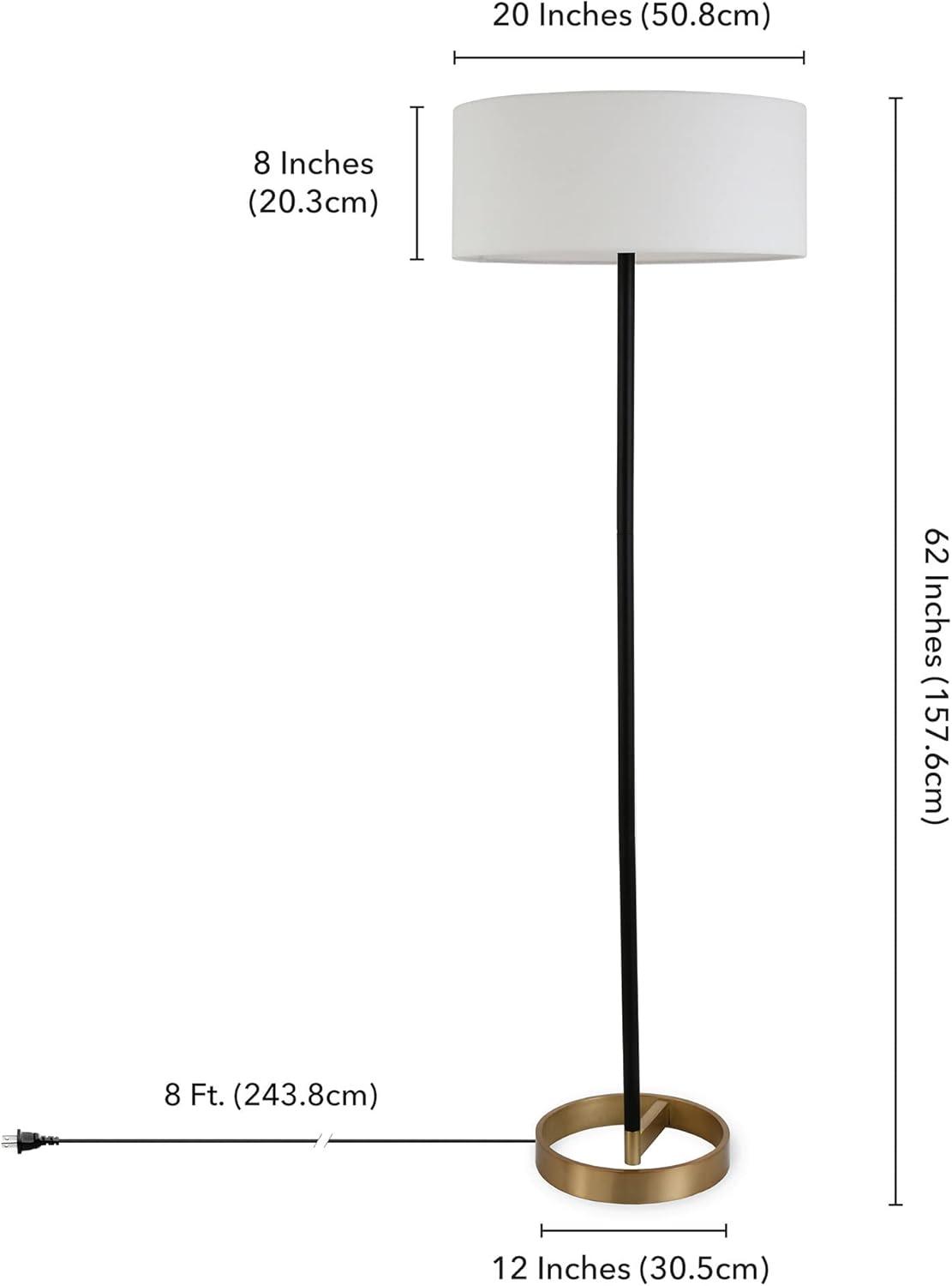Henn&Hart 20" Matte Black/Brass Metal/Fabric Floor Lamp