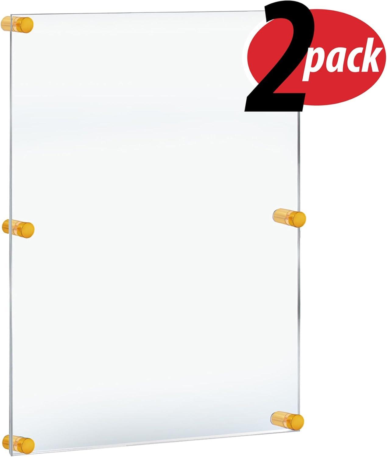 Azar Displays 105536-GLD-2PK Floating Acrylic Wall Frame, Clear Hanging Photo Frame Display Mount with Frameless Border, for Large Prints, 24" x 36", Gold (Pack of 2)