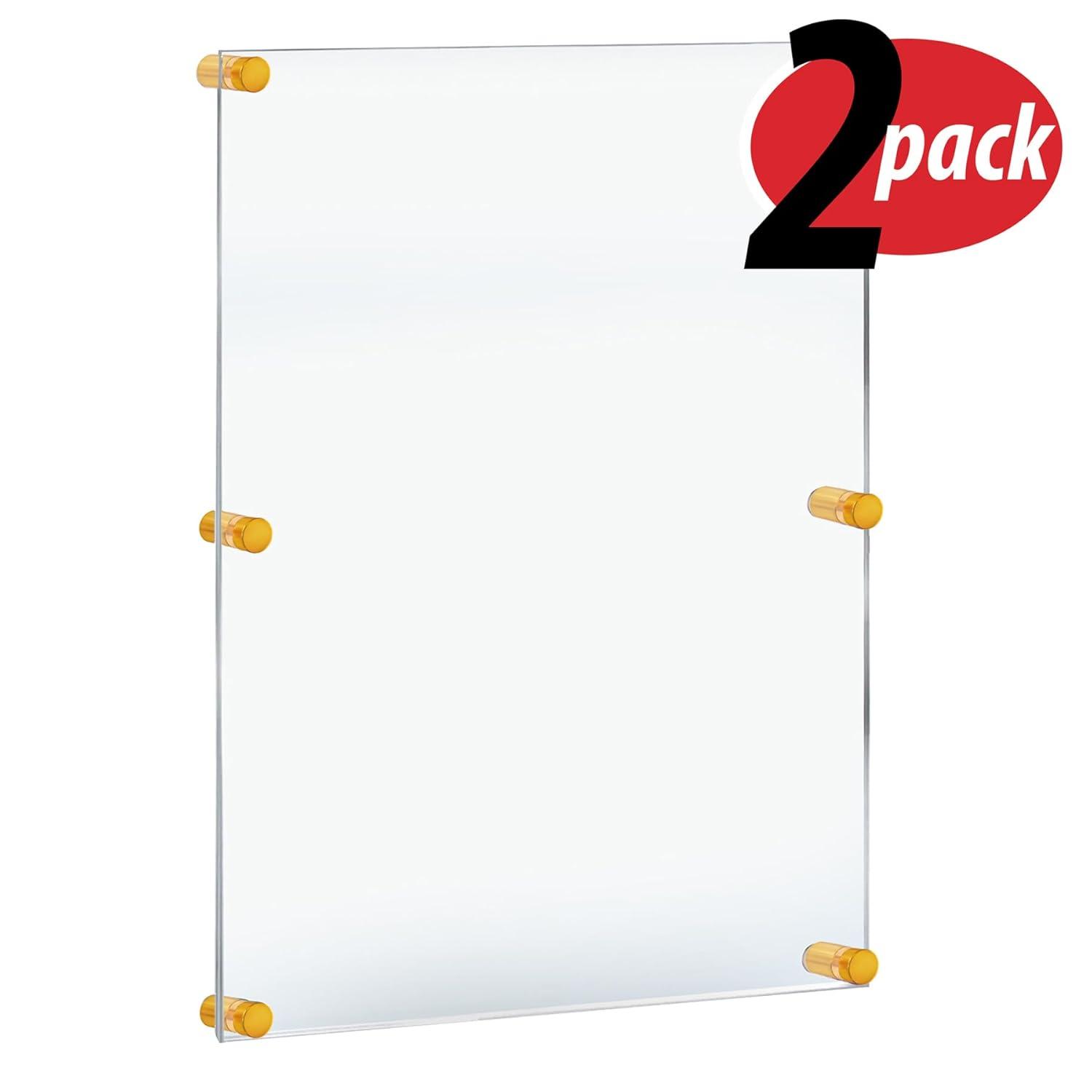 Azar Displays 105536-GLD-2PK Floating Acrylic Wall Frame, Clear Hanging Photo Frame Display Mount with Frameless Border, for Large Prints, 24" x 36", Gold (Pack of 2)