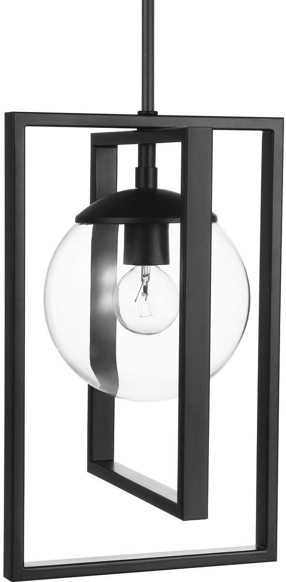 Progress Lighting Atwell 1-Light Pendant, Matte Black, Clear Globe Shade