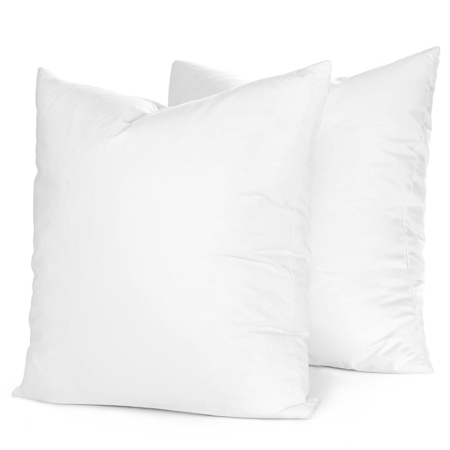 Square White Throw Pillow Insert 2 Pack - 100% Cotton Cover, Microfiber Down Alternative Fill, Multiple Sizes (Set of 2)