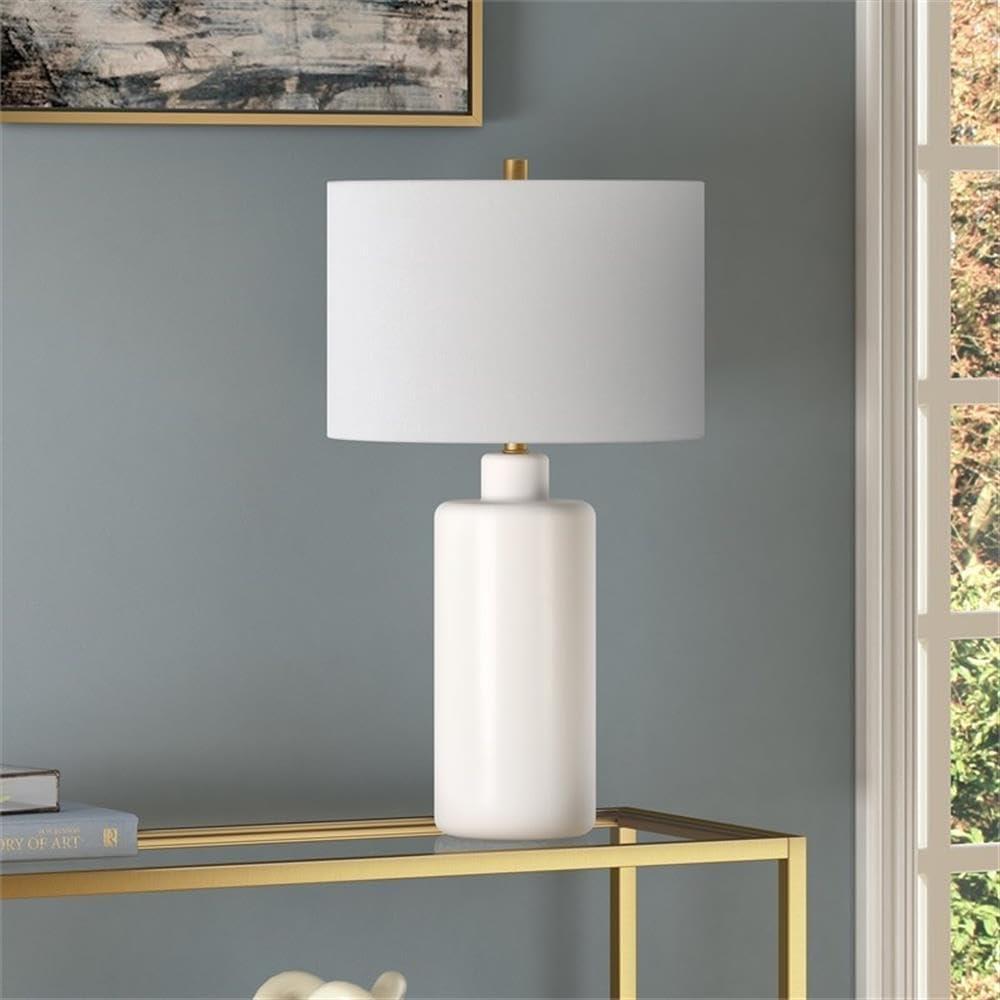 Evelyn&Zoe 25" Contemporary Ceramic Table Lamp with White Drum Linen Shade
