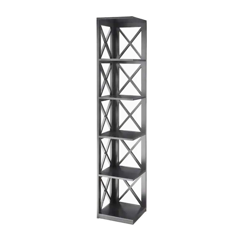 Open Box Convenience Concepts 5 Tier Shelf X Frame Home Corner Bookcase, Black