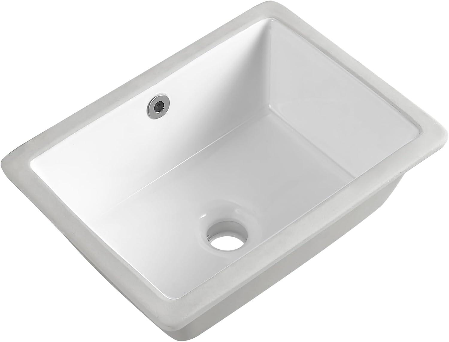 16 Inch White Ceramic Rectangular Undermount Bathroom Sink