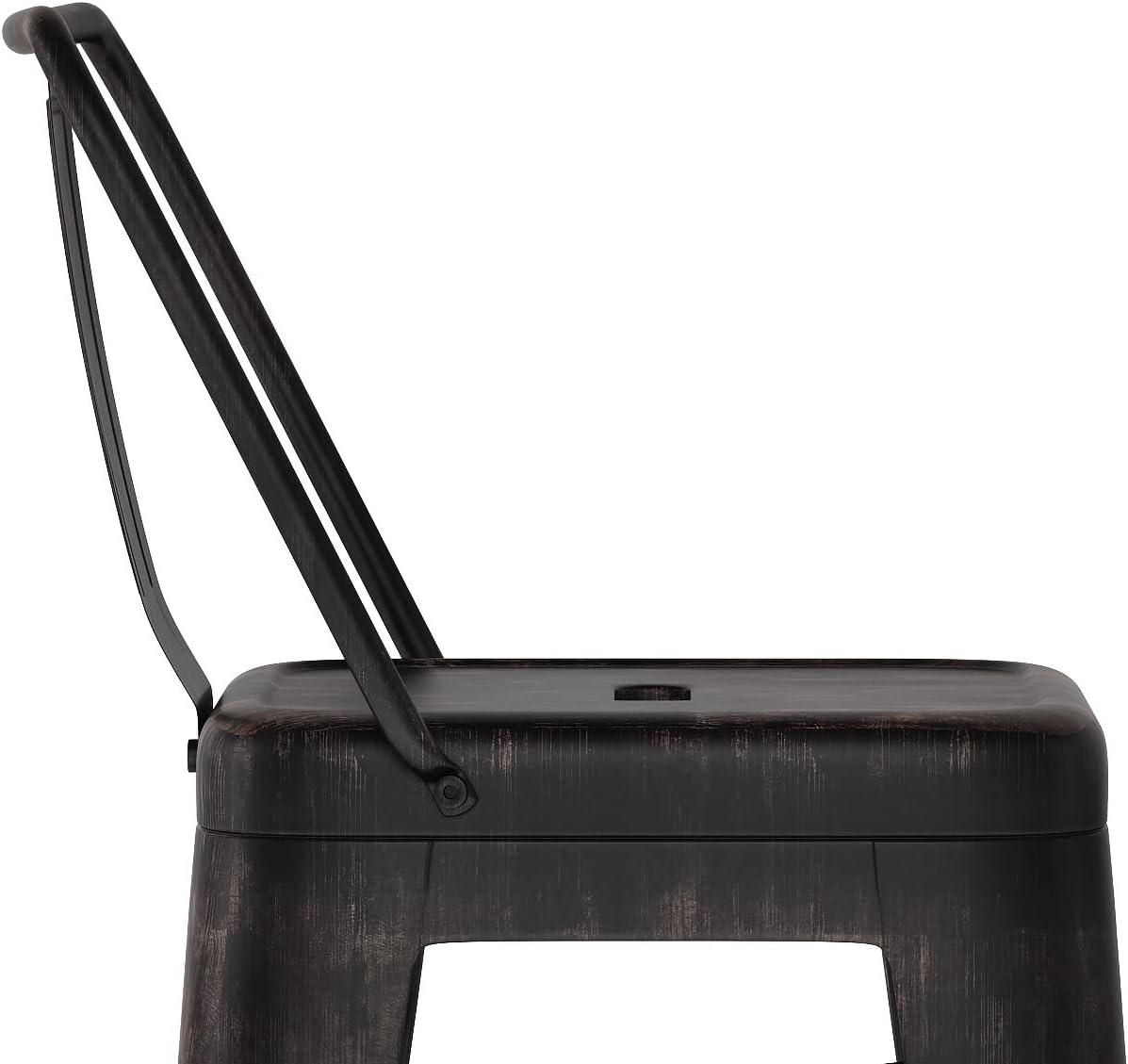 Simpli Home Rayne 30" Metal Bar Stool in Distressed Black (Set of 2)