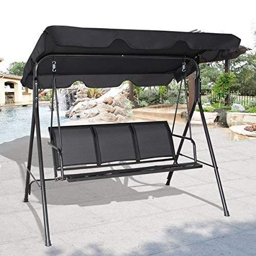 Costway Outdoor Patio Swing Canopy 3 Person Canopy Swing Chair Patio Hammock Black