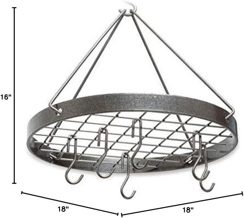 Hammered Steel Round Hanging Pot Rack with Hooks