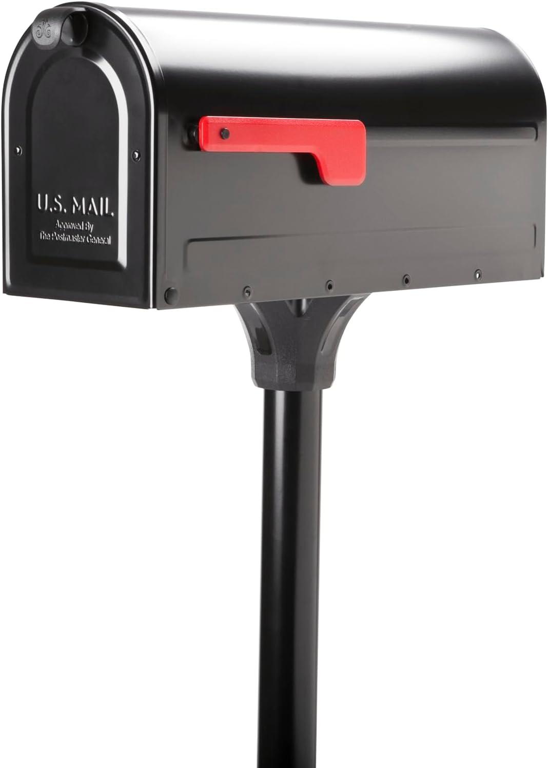 Black Steel Post Mount Mailbox and Post Kit