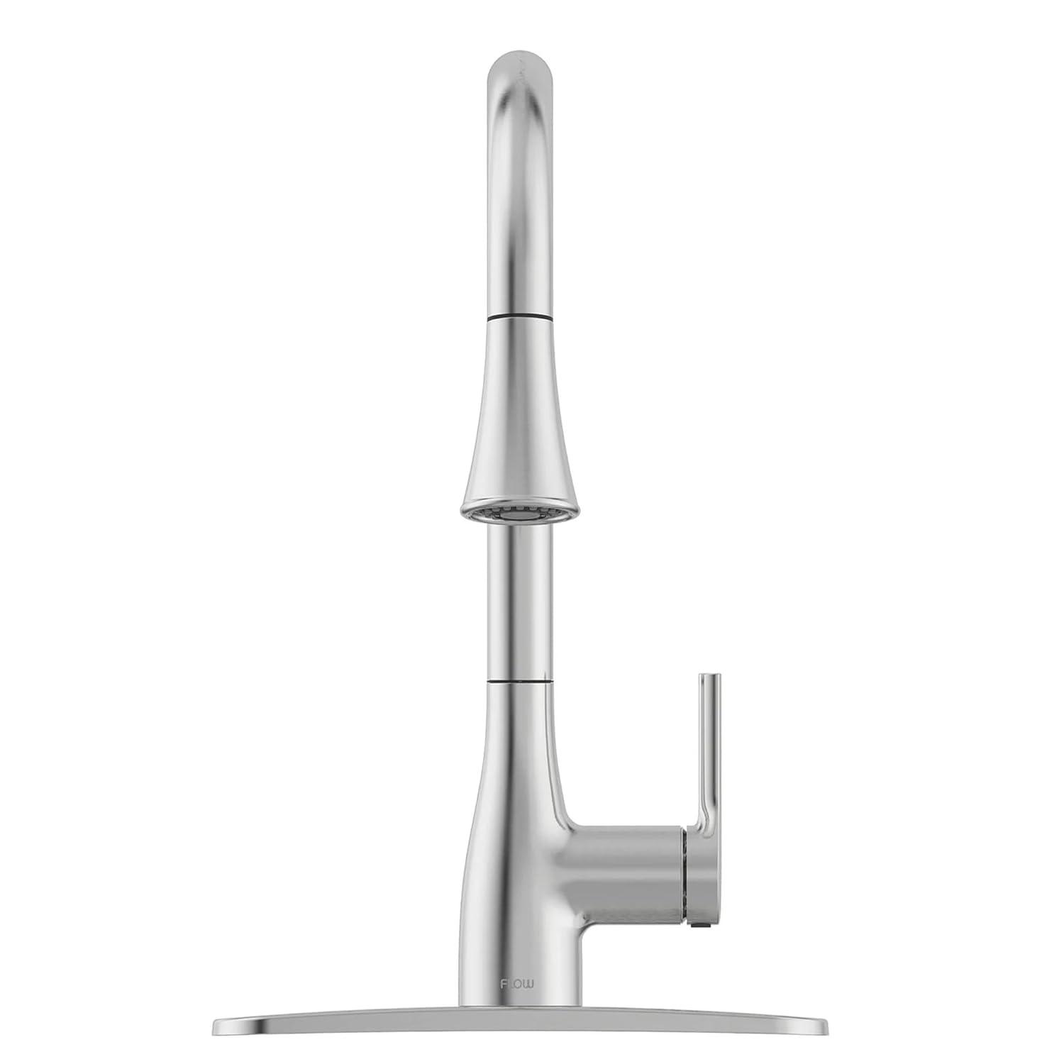 Bio Bidet Flow Classic Kitchen Faucet with Retractable Pull Down Sprayer, One-Handle, Easy Clean Finish, Brushed Nickel