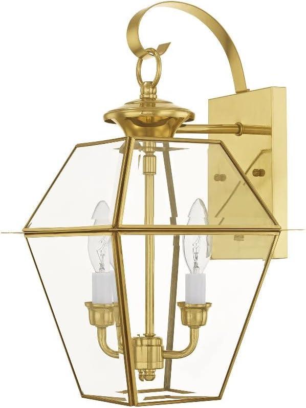 Antique Brass 2-Light Outdoor Wall Lantern with Clear Glass