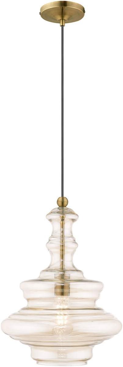 Livex Lighting Art Glass 1 - Light Pendant in  Antique Brass