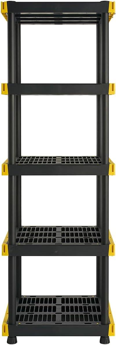 BLACK & YELLOW®, 5-Tier Heavy Duty Plastic Storage Shelving Unit, 100lbs/shelf (72”H x 24”W x 20”D), for Indoor/Outdoor Organization, Modular Rack