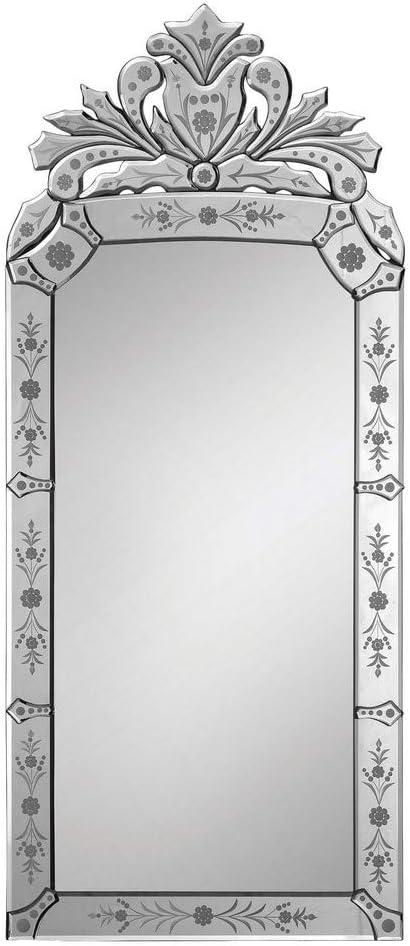 Luna Venetian Rectangular Wall Mirror with Floral Etching, 19x43