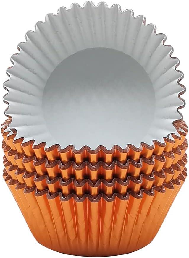 Mombake Standard Foil Orange Cupcake Liners Muffin Baking Cups for Party and More, 100-Count