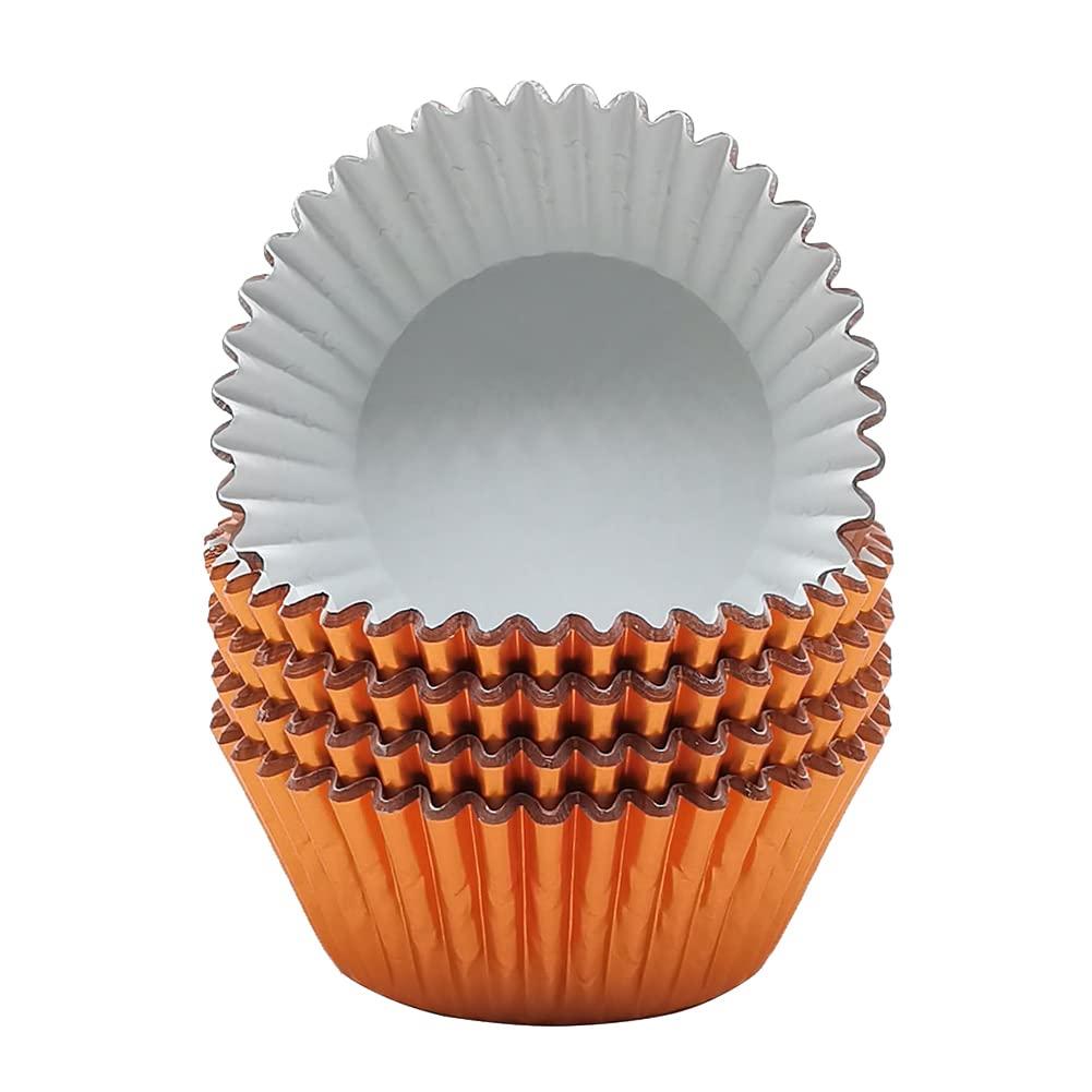 Mombake Standard Foil Orange Cupcake Liners Muffin Baking Cups for Party and More, 100-Count