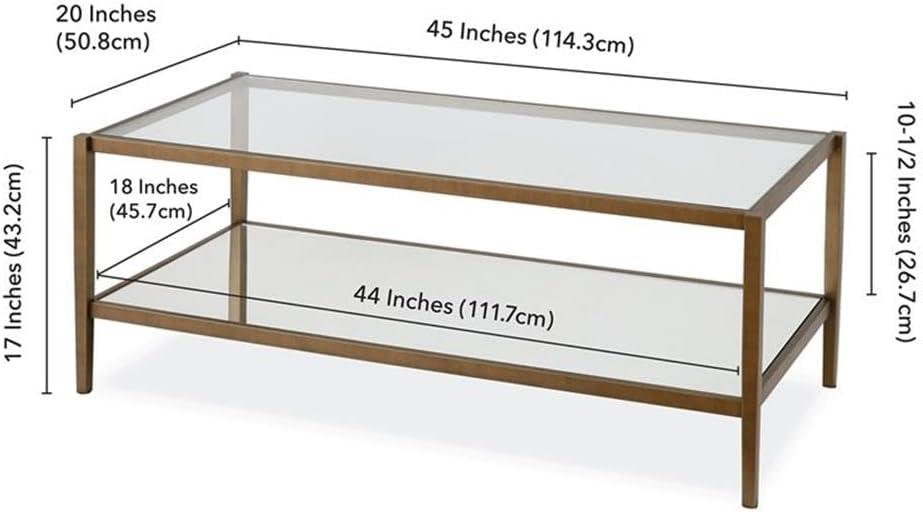 Modern Rectangle Coffee Table in Brass and Gold with Mirrored Shelf - Henn&Hart