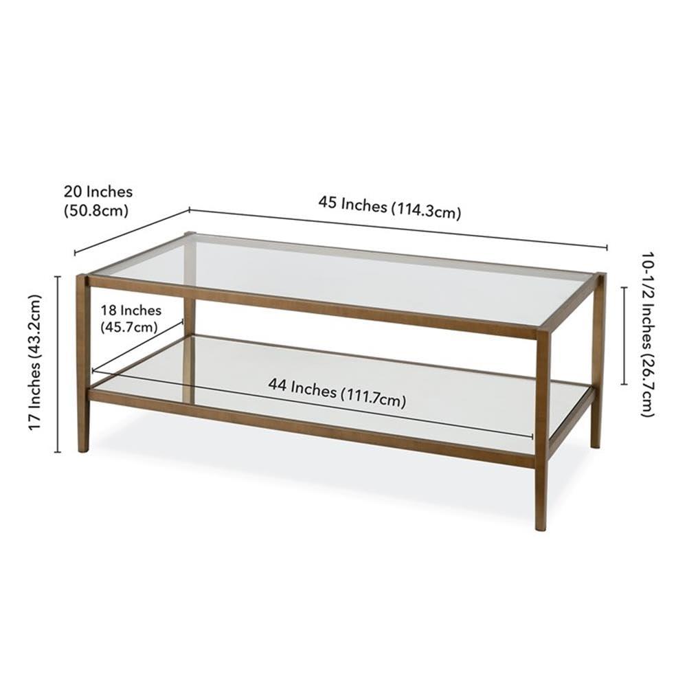 Modern Rectangle Coffee Table in Brass and Gold with Mirrored Shelf - Henn&Hart