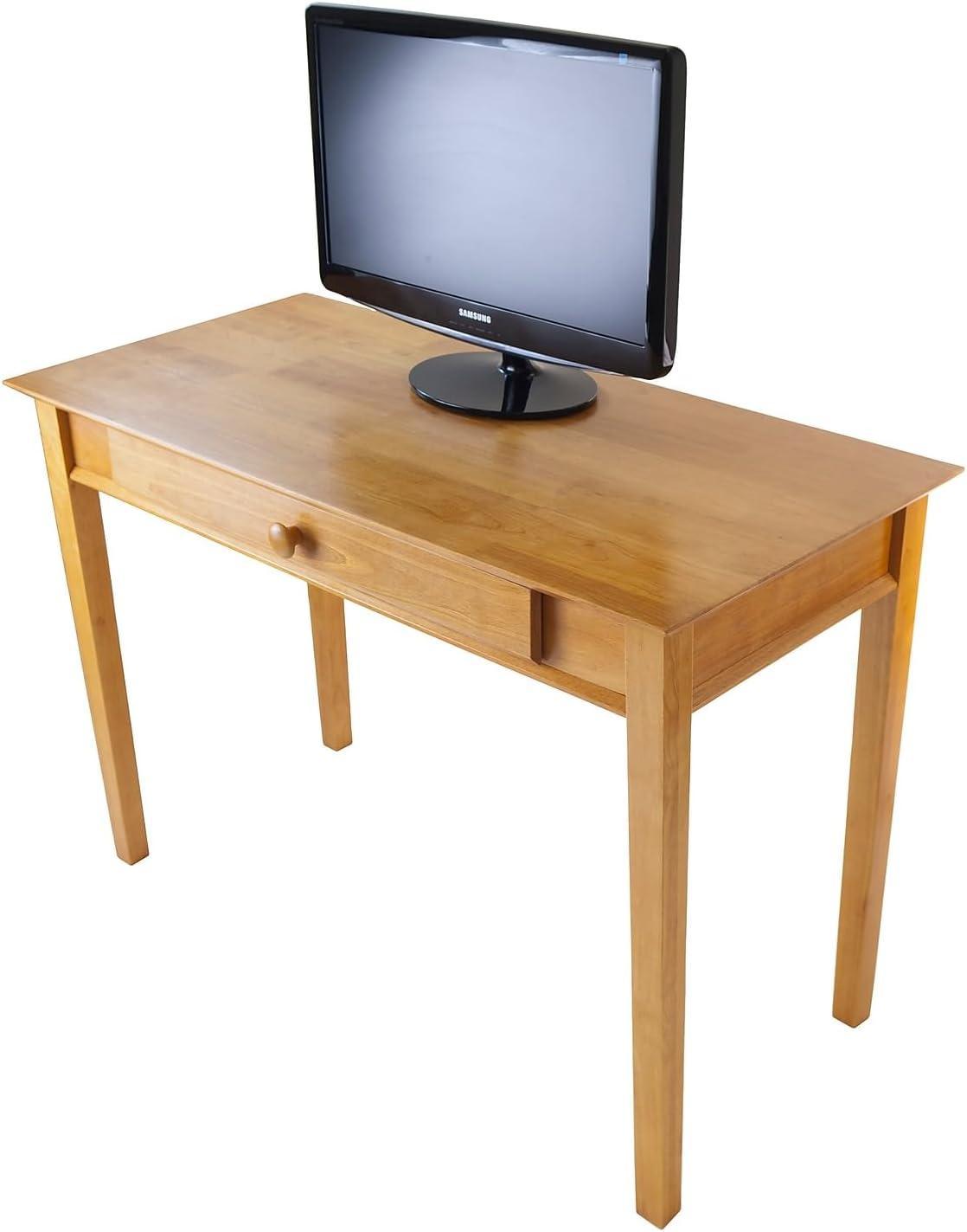 Studio Computer Desk Honey Brown - Winsome: Solid Wood, Pull-Out Tray, Luxury & Glam Style