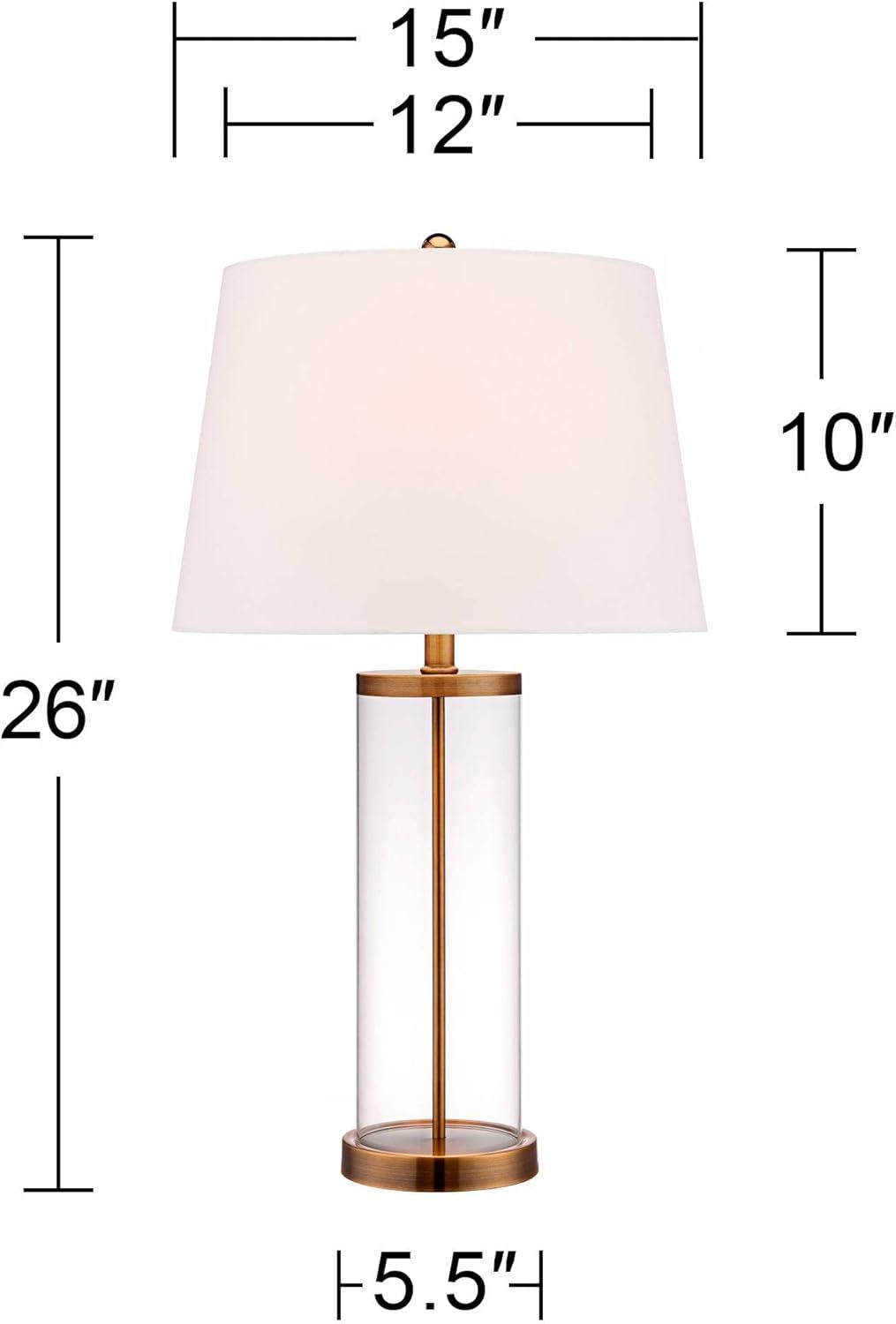 360 Lighting Coastal Table Lamp 26" High Glass Cylinder Gold Fillable White Drum Shade for Living Room Family Bedroom Bedside Nightstand