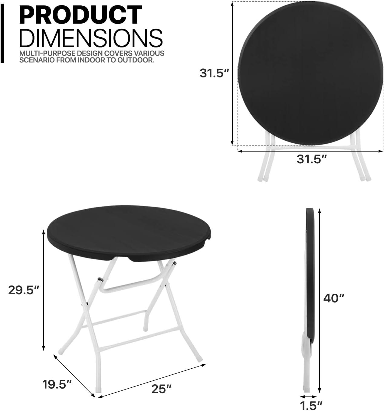 31.5" Round Folding Card Table Portable Indoor Outdoor Plastic Dining Table Banquet Desk for Party