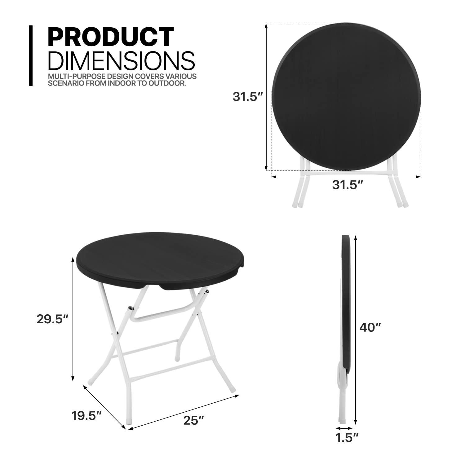 31.5" Round Folding Banquet Table, Portable Plastic Coffee Card Dining Table for Outdoor Party Event