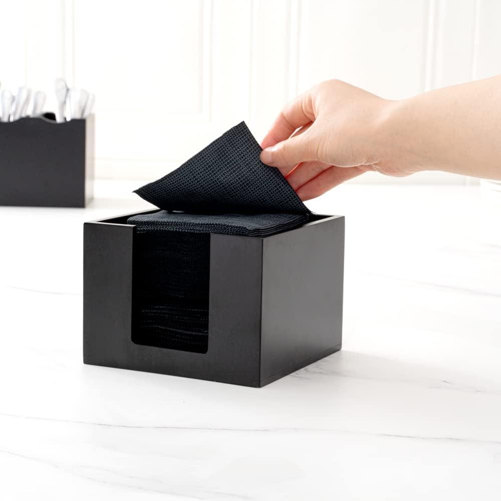 JepoIA 5.5 x 4 Inch Cocktail Napkin Holder 1 Square Flat Napkin Holder - For Bars Kitchen Tables or Countertops Sturdy Black Bamboo Tissue Napkin Holder Dining Room Decor