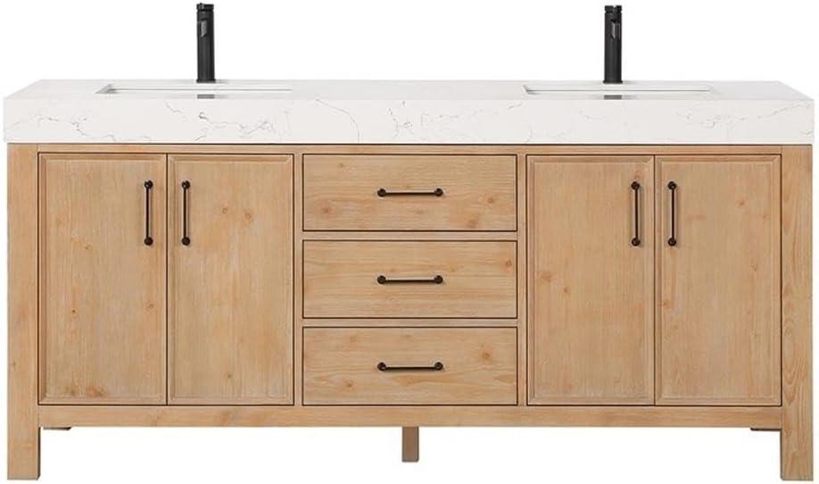 Leon 72" Double Vanity in Fir Wood Brown with Composite top in Lightning White