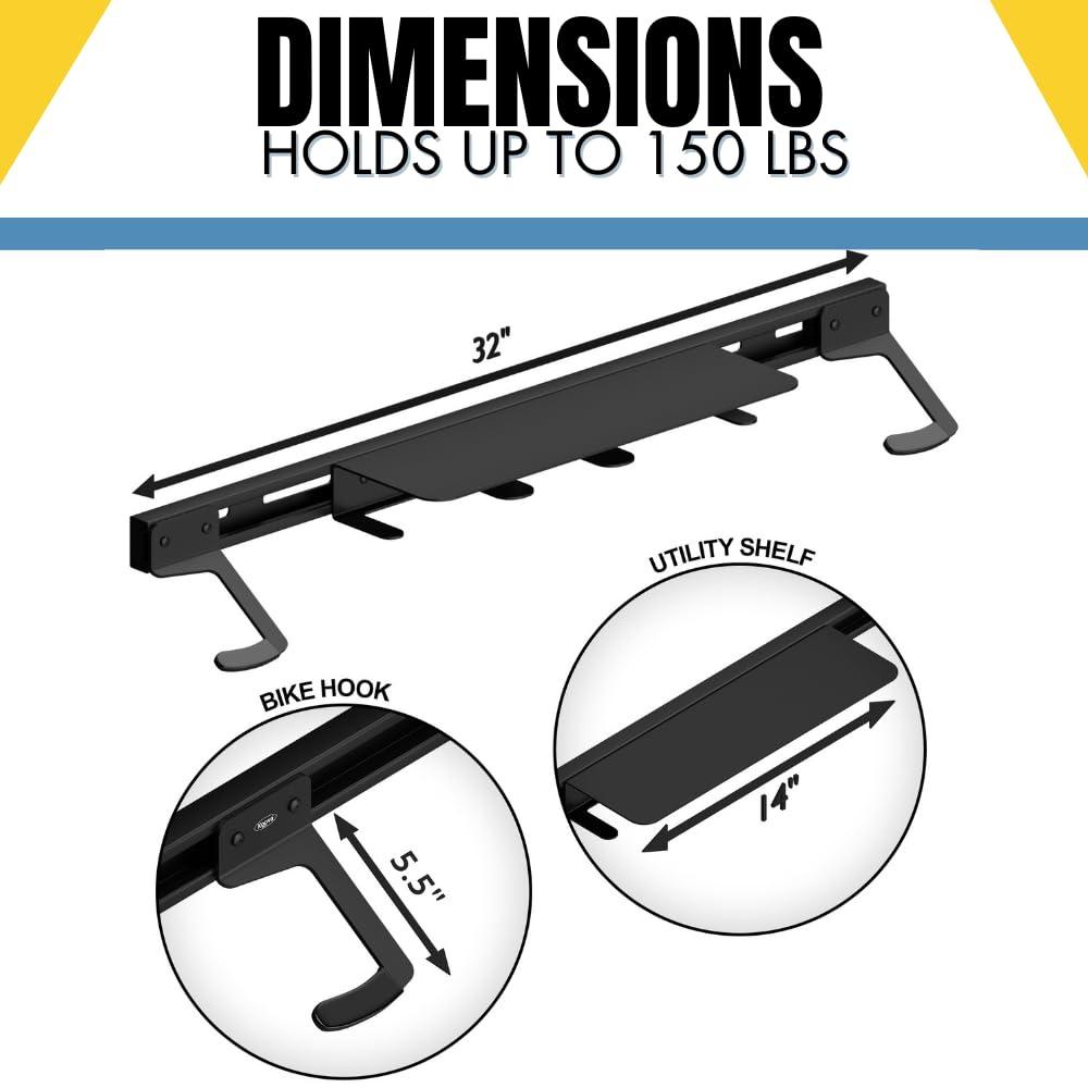 Koova Wall Mount Bike Storage Rack Garage Hanger for 2 Bicycles + Helmets | Fits All Bikes Even Large Cruisers / Big Tire Mountain Bikes | Heavy Duty Powder Coated Steel | Made In USA (2 Bik