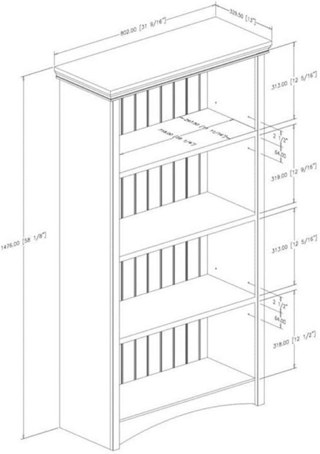 57.75" Gascony 4 Shelf Bookcase White - South Shore: Laminated, Adjustable, Anti-Tip