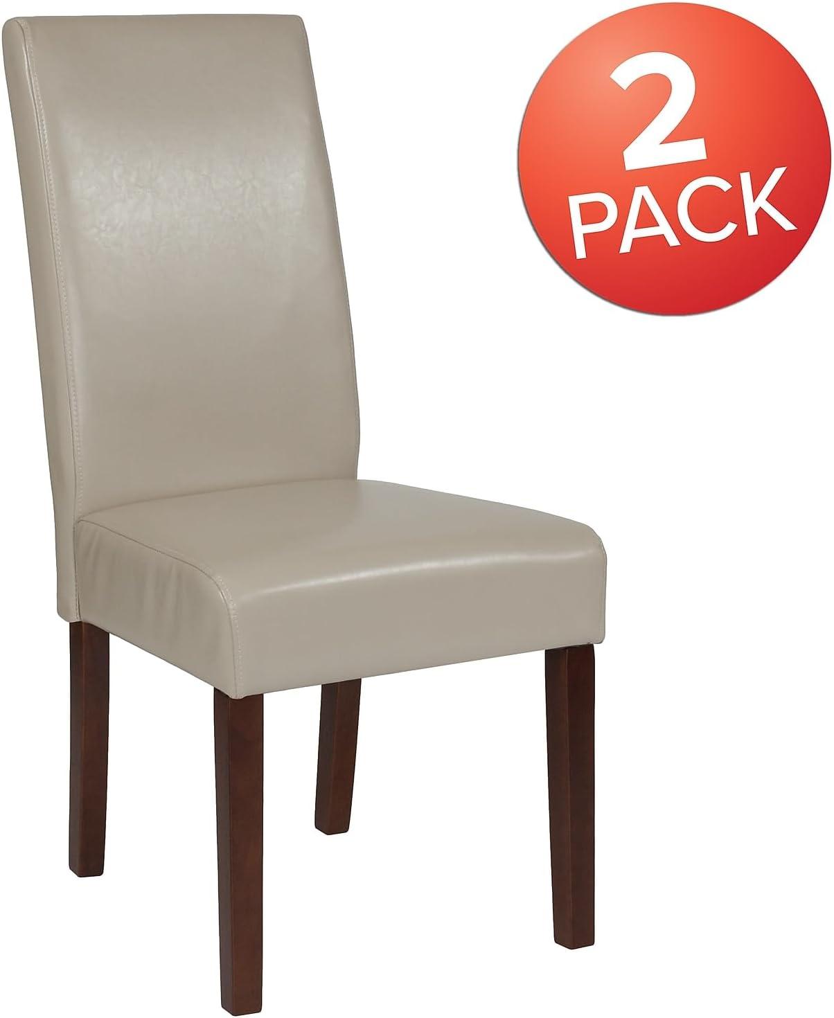 Flash Furniture Set of 2 Greenwich Series Beige LeatherSoft Upholstered Panel Back Mid-Century Parsons Dining Chairs