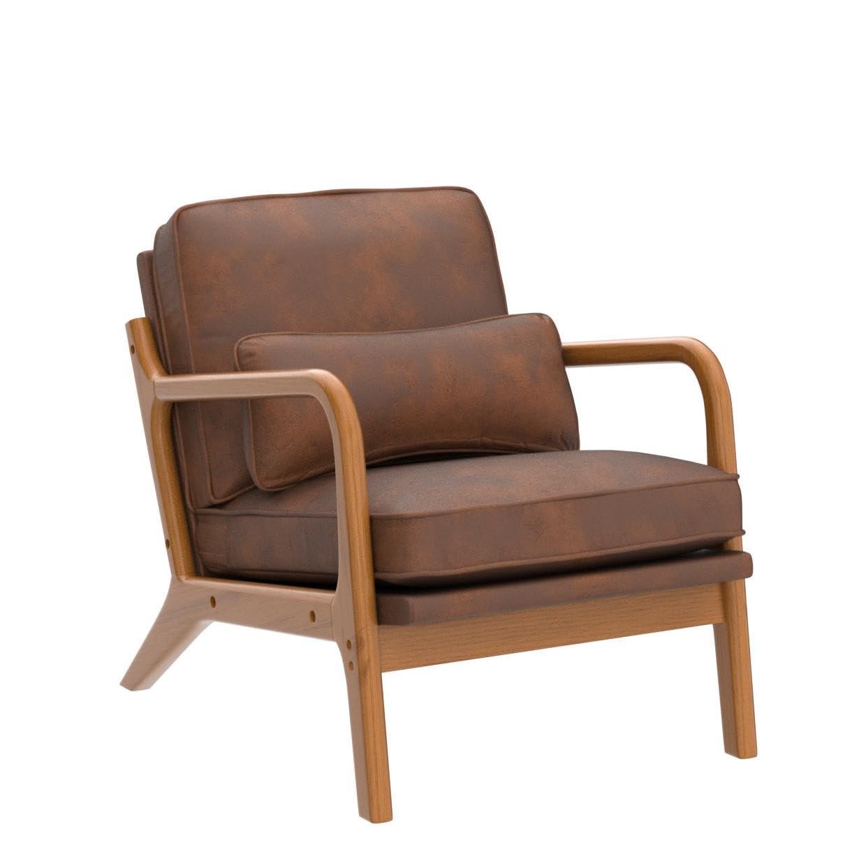 Tcbosik Accent Upholstered Chair with Backrest and Armrest, Wooden Reading Armchair with Pillow for Living Room Studio Office Couch, Teal